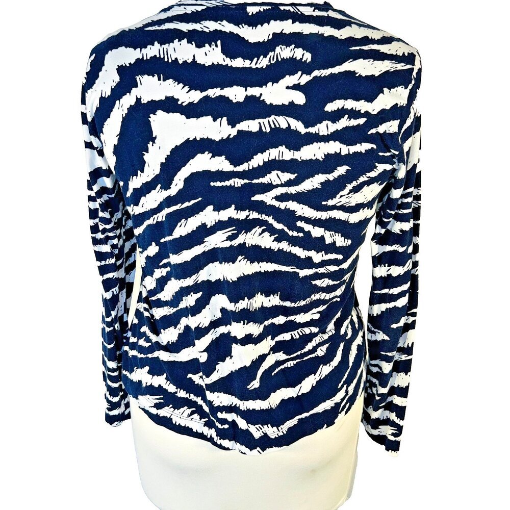 LOFT Shirt Blouse Womens XXL Navy White Abstract Tiger Print Long Sleeve Tee - Picture 5 of 12